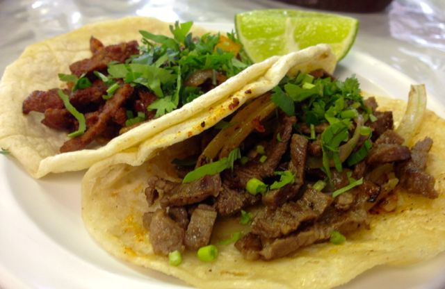 Taqueria El Palenque signature dishes Tacos al Pastor, Carne Asada Tacos, Lengua Tacos, large burritos, horchata